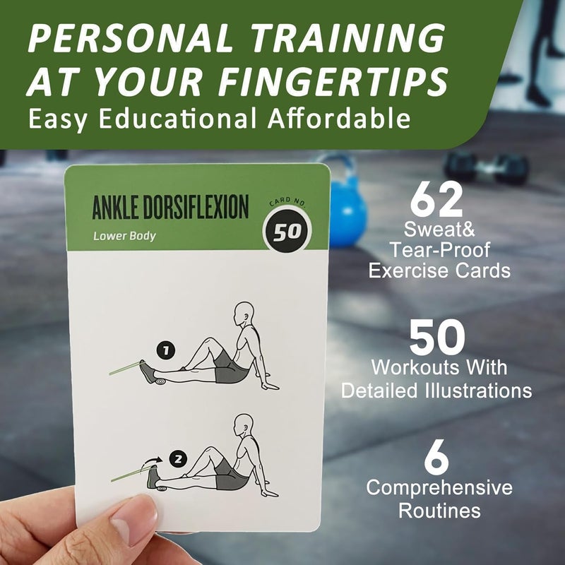 ELAORY Resistance Belt Workout Cards, 62 Exercises Cards Deck Large Size 5" x 3.5" Fitness Cards for Women & Men, Beginner Fitness Guide to Training Exercises at Home or Gym - Image 3